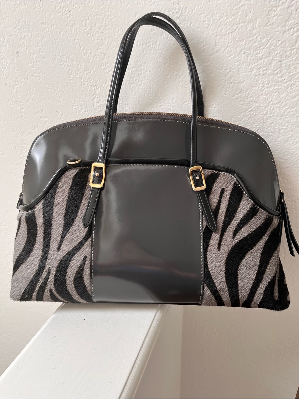 AsiaBellucci  Leather Made in Italy Shoulder Bag with Zebra-Print
